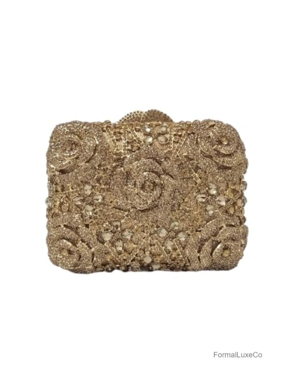 Crystal Rose Clutch Evening Bag Rhinestone Bridal Purse Faux Leather Magnetic